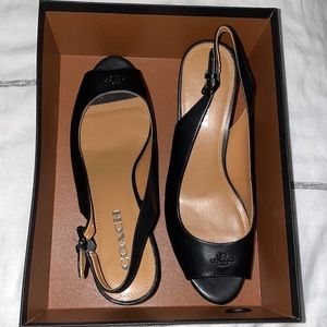 Coach matte black wedges